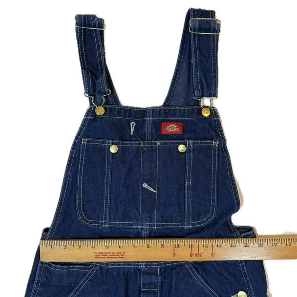 DICKIES Unisex Bib Overalls Blue Denim Workwear 30x30 Sm-Med - Picture 8 of 12